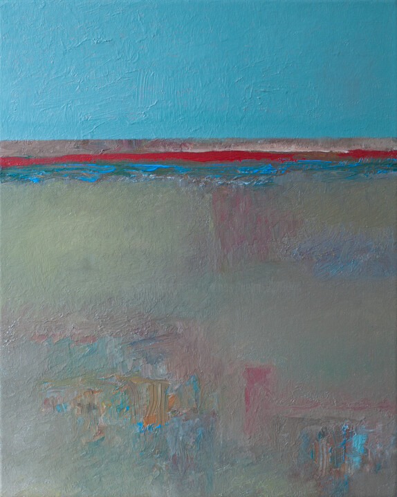 Painting titled "Desolate Shore" by Thomas Hjelm, Original Artwork, Oil Mounted on Wood Stretcher frame