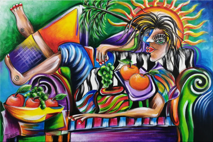 Pintura intitulada "Woman Chillout #M0" por Thomas Lange, Obras de arte originais, Óleo Montado em Armação em madeira