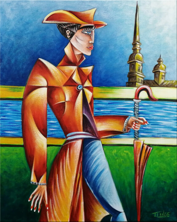 Painting titled "Woman Chillout #M138" by Thomas Lange, Original Artwork, Oil Mounted on Wood Stretcher frame