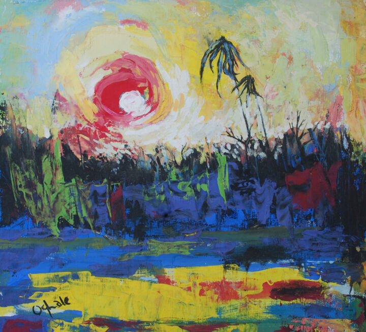 Painting titled "THE SUN [gouache on…" by Terra Bantu, Original Artwork, Oil