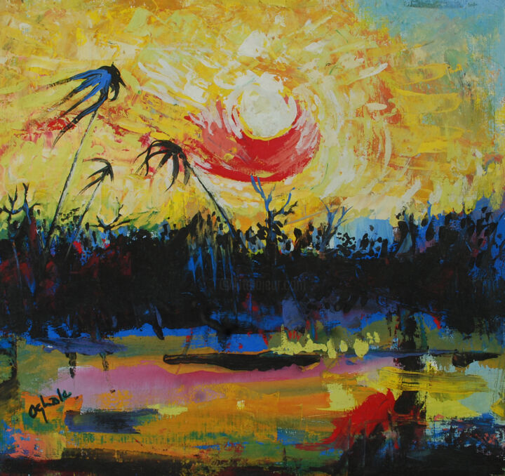 Painting titled "african sun 1" by Terra Bantu, Original Artwork, Oil