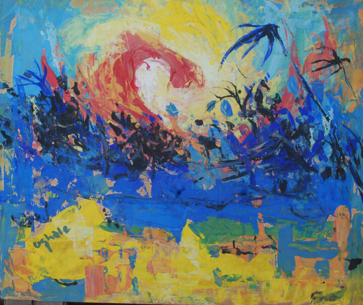 Painting titled "African sun 3 [goua…" by Terra Bantu, Original Artwork, Oil