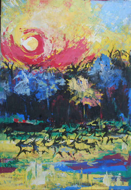 Painting titled "African sun 4 [goua…" by Terra Bantu, Original Artwork, Oil