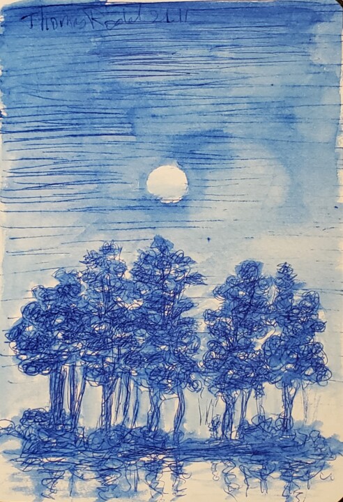Drawing titled "Clair de lune" by Thomas Rodet, Original Artwork, Ink
