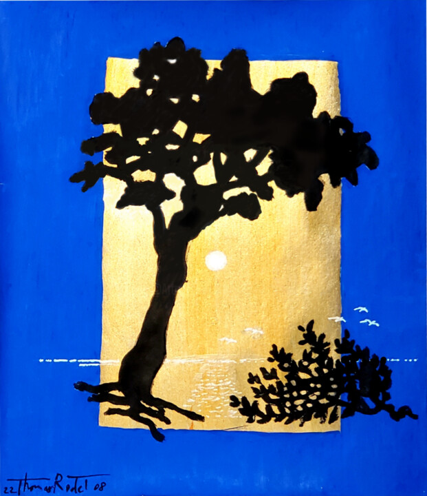 Dessin intitulée "Lever de lune" par Thomas Rodet, Œuvre d'art originale, Acrylique