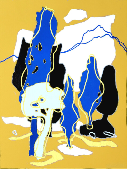 Painting titled "Composition en jaune" by Thomas Rodet, Original Artwork, Acrylic
