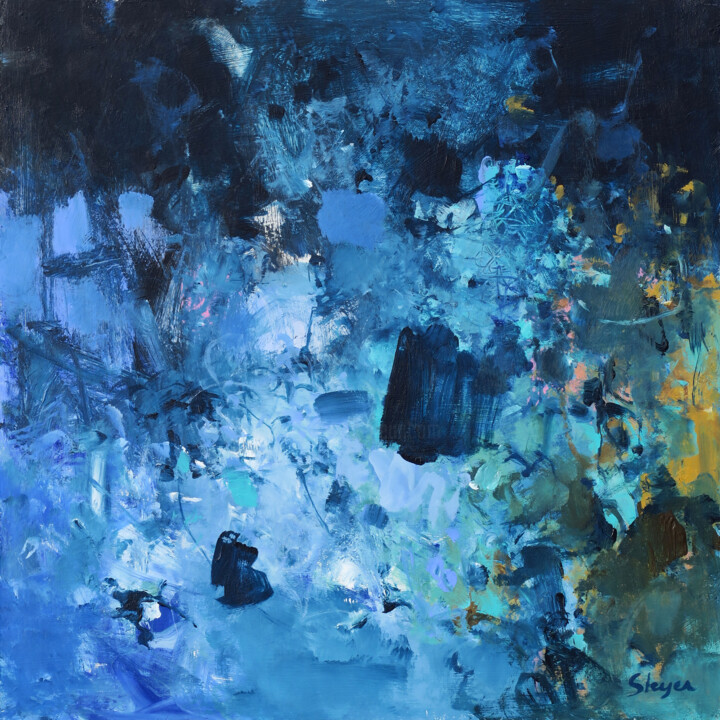 Peinture intitulée "Complex Blue" par Thomas Steyer, Œuvre d'art originale, Acrylique Monté sur Panneau de bois