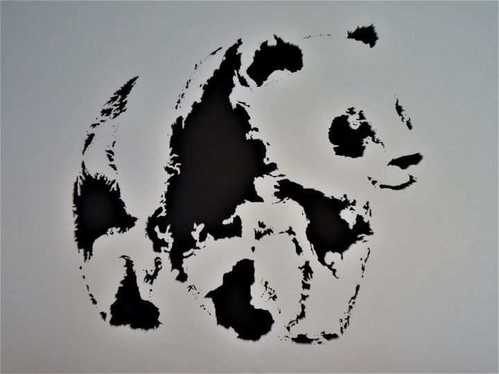 Sculpture intitulée "Planisphère Panda" par Thomas Chatain, Œuvre d'art originale, Bois