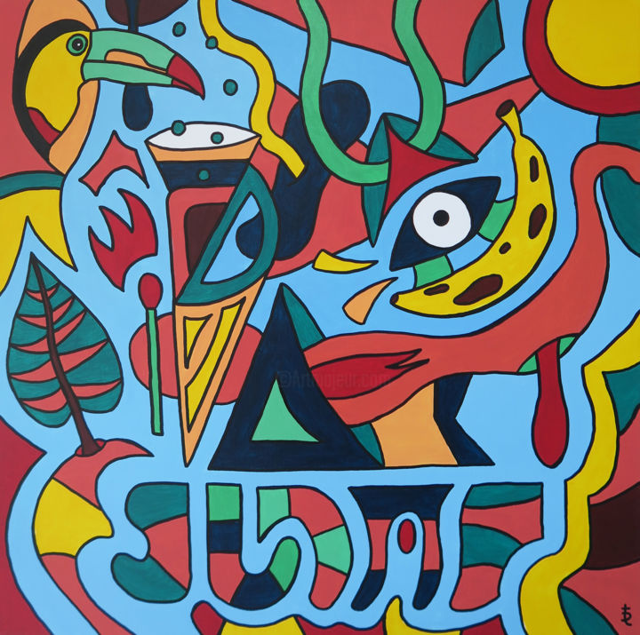 Pintura titulada "L'éveil du toucan" por Thomas Delalande, Obra de arte original, Acrílico