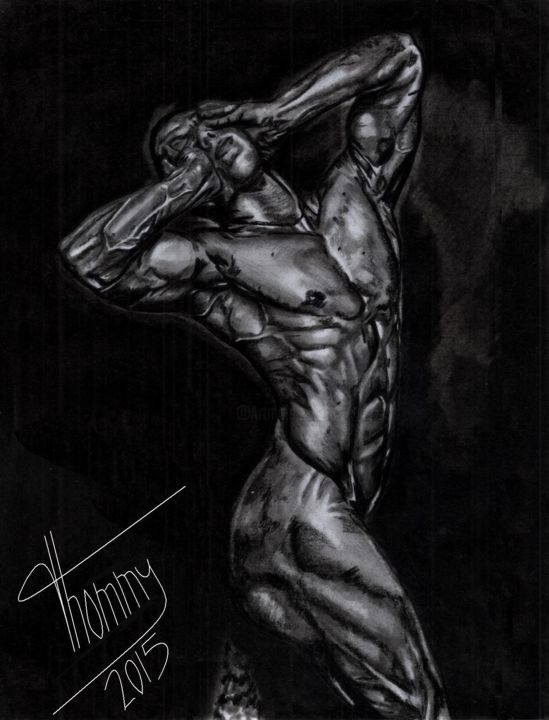 Drawing titled "Desnudo Masculino 2" by Thommy, Original Artwork, Graphite