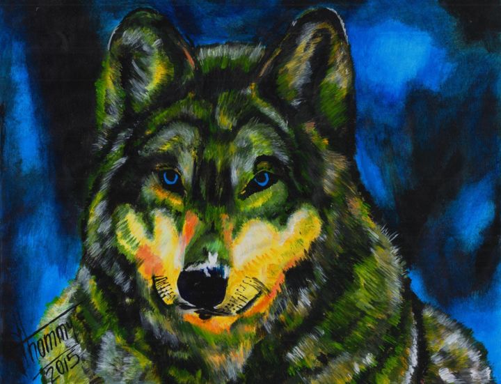 Painting titled "Lobo" by Thommy, Original Artwork, Tempera