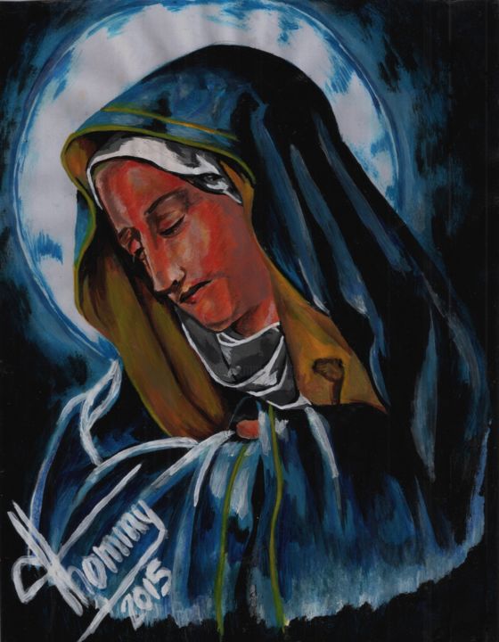 Painting titled "Virgen" by Thommy, Original Artwork, Tempera