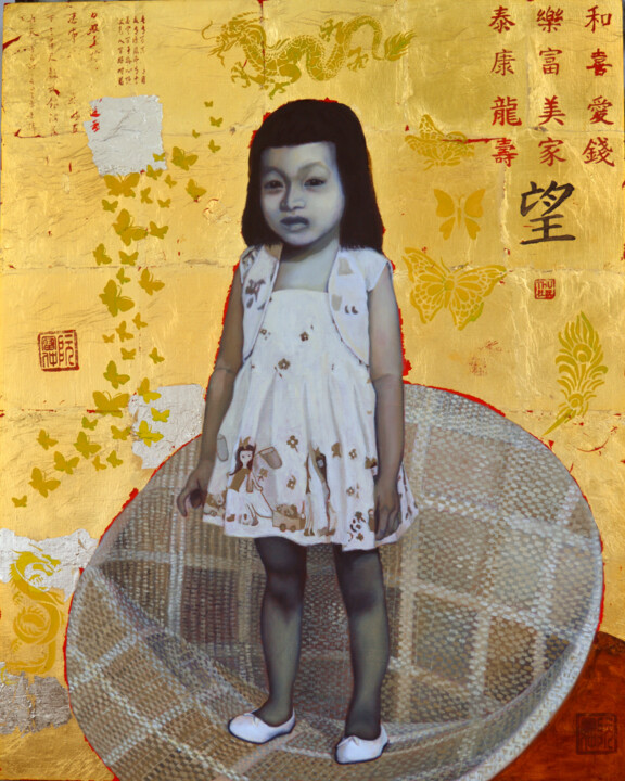 Painting titled "Ngày Xưa / Once Upo…" by Thu Nguyen, Original Artwork, Oil Mounted on Wood Panel
