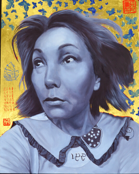 Painting titled "A homeless lady" by Thu Nguyen, Original Artwork, Oil Mounted on Wood Panel