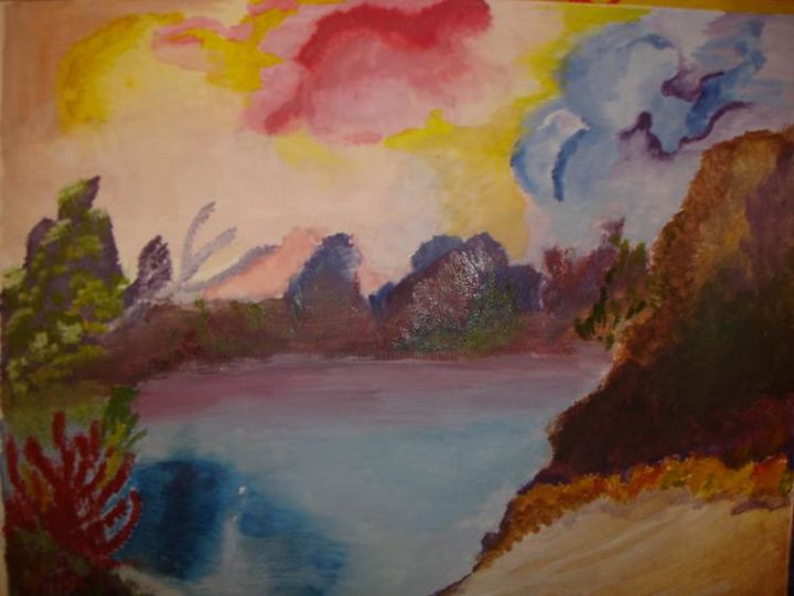 Ζωγραφική με τίτλο "Scenery near a lake" από Thumbelina, Αυθεντικά έργα τέχνης