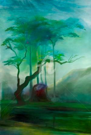 Schilderij getiteld "Dawn of light" door Thushara A., Origineel Kunstwerk, Olie