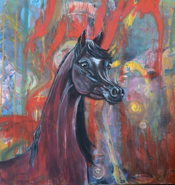 Malerei mit dem Titel "Arabianhorse&abstra…" von Tiba, Original-Kunstwerk, Acryl