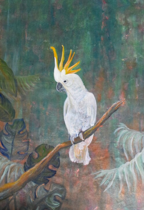 Malerei mit dem Titel "Kakadu hintergrund…" von Tiba, Original-Kunstwerk, Acryl