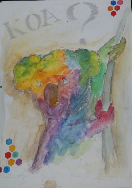 绘画 标题为“koala's colors” 由Tibo Tiboomshaka, 原创艺术品, 水彩