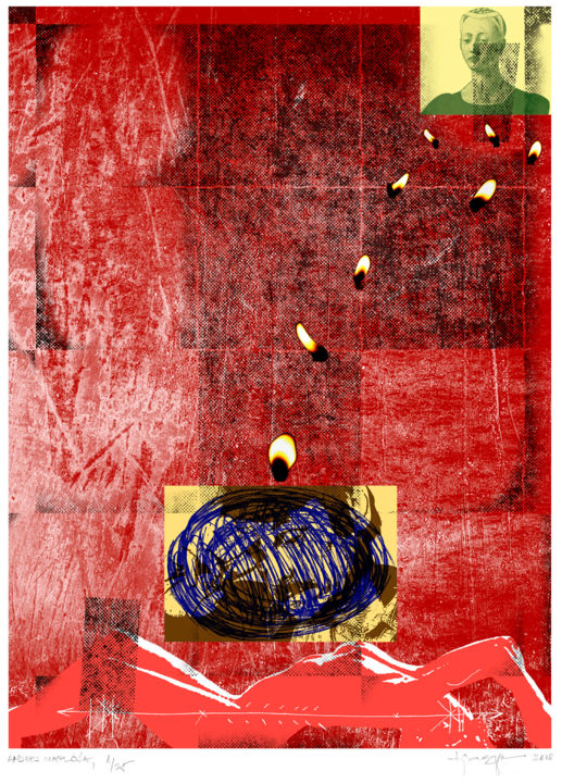 Druckgrafik mit dem Titel "Andrey's diary" von Tibor Jaeger, Original-Kunstwerk, Siebdruck