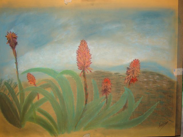 Pintura intitulada "les fleurs D'aloes" por Veronique Fpa, Obras de arte originais