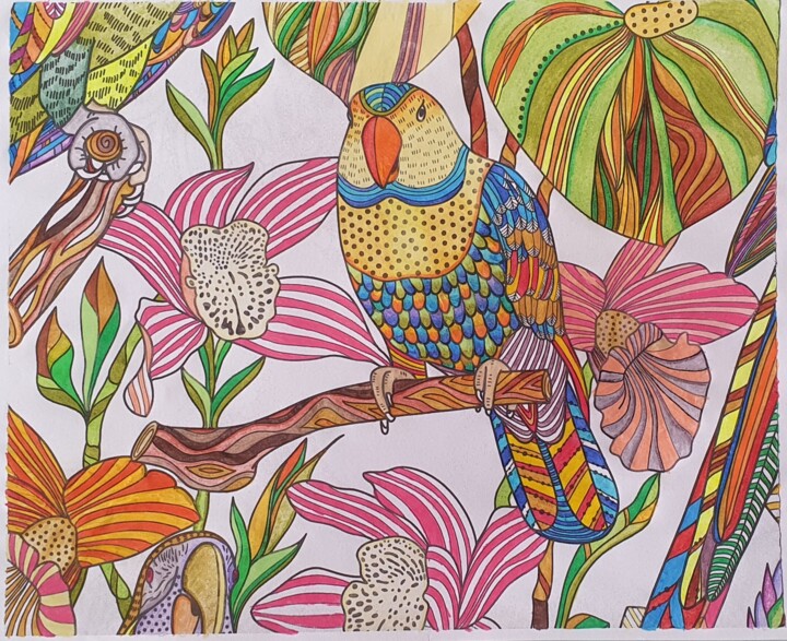 "Papagaio" başlıklı Tablo Ticiana Baratella tarafından, Orijinal sanat, Kalem