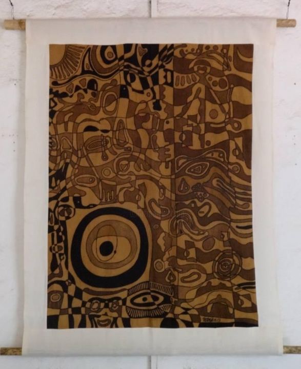 Arte textil titulada "Bogolan sur coton" por Tidiane Ndongo, Obra de arte original, Acrílico