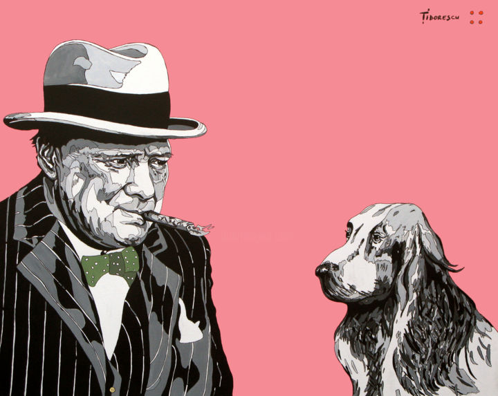 Картина под названием "Churchill and Hitle…" - Lucian Tidorescu, Подлинное произведение искусства, Акрил