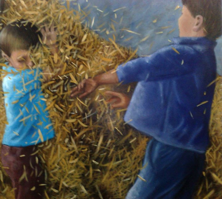 Schilderij getiteld "Straw kidz" door Tieum Deko, Origineel Kunstwerk