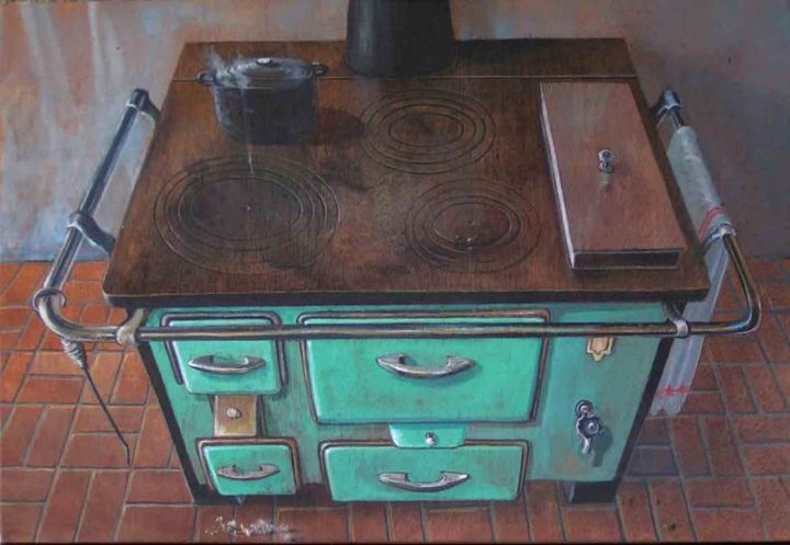 Peinture intitulée "cuisiniere a bois" par Koodertdz, Œuvre d'art originale, Autre