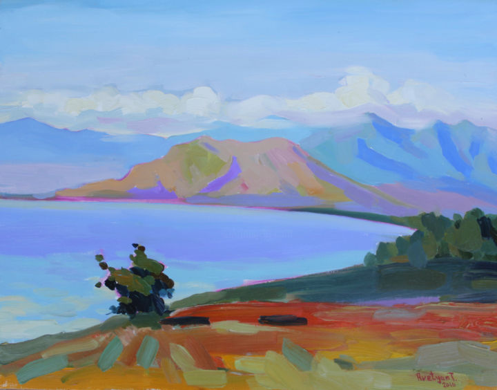 Pittura intitolato "Lake Sevan" da Tigran Avetyan, Opera d'arte originale, Olio