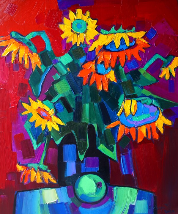Painting titled "Sunflowers #1" by Tigran Avetyan, Original Artwork, Oil