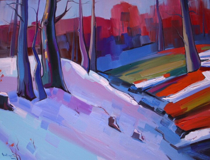 Malerei mit dem Titel "Winter landscape #2" von Tigran Avetyan, Original-Kunstwerk, Öl