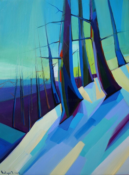 Malerei mit dem Titel "Winter trees #5" von Tigran Avetyan, Original-Kunstwerk, Öl