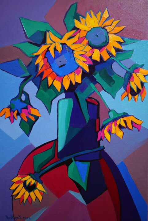 Painting titled "Sunflowers #7" by Tigran Avetyan, Original Artwork, Oil