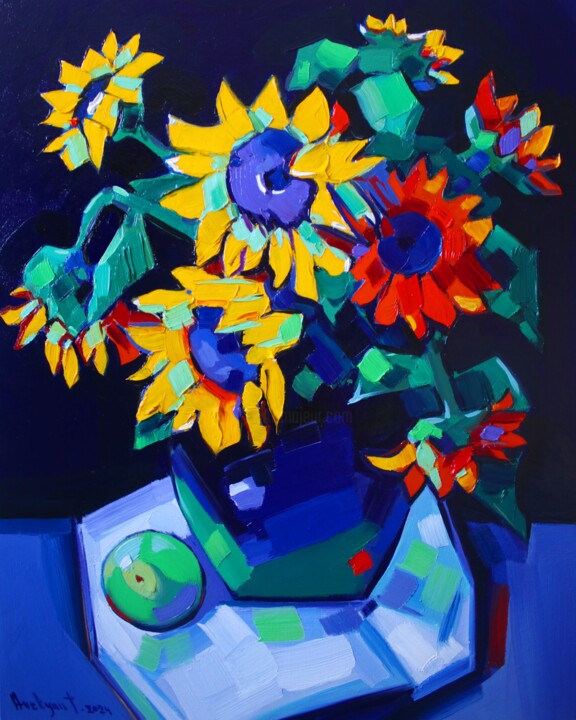 Картина под названием "Sunflowers _1" - Tigran Avetyan, Подлинное произведение искусства, Масло