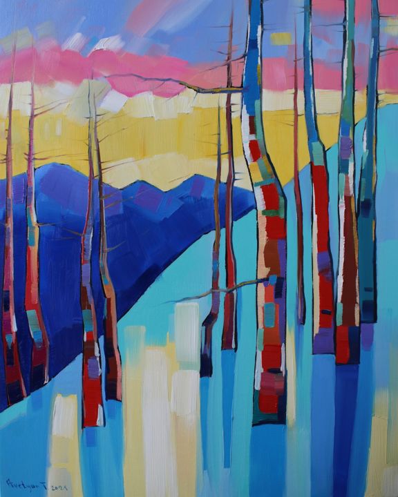 Картина под названием "Winter landscape-5…" - Tigran Aveyan, Подлинное произведение искусства, Масло Установлен на Деревянна…