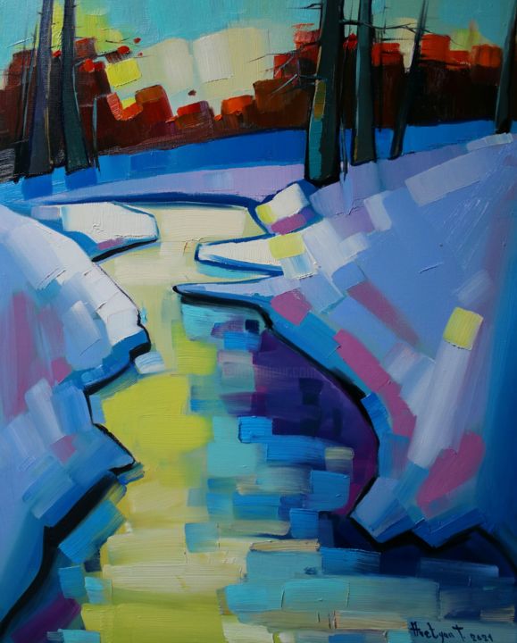 "Winter morning-3 (4…" başlıklı Tablo Tigran Aveyan tarafından, Orijinal sanat, Petrol Ahşap Sedye çerçevesi üzerine monte e…