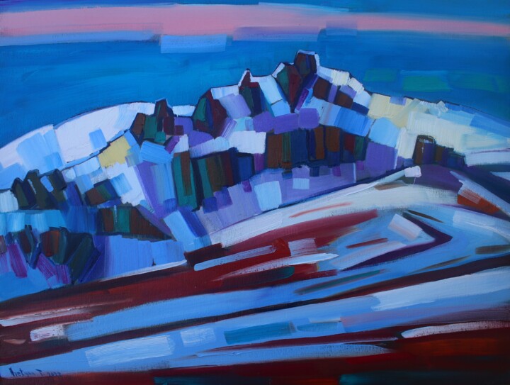 Painting titled "Winter in the mount…" by Tigran Aveyan, Original Artwork, Oil Mounted on Wood Stretcher frame