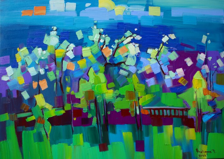 Painting titled "Spring-3 (70x50cm,…" by Tigran Aveyan, Original Artwork, Oil Mounted on Wood Stretcher frame
