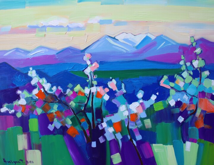 Painting titled "Spring-4(65x50cm, o…" by Tigran Aveyan, Original Artwork, Oil Mounted on Wood Stretcher frame