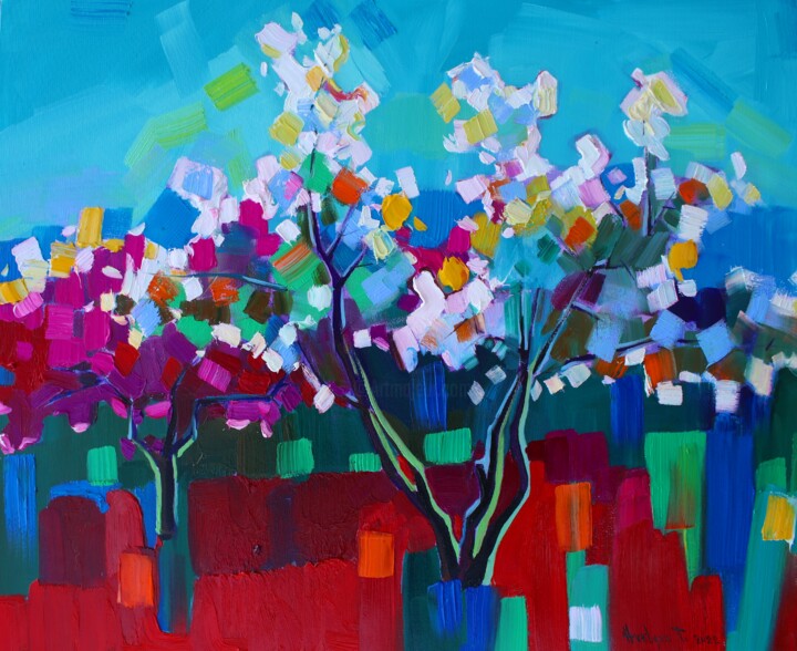 Painting titled "Spring-5 (65x50cm,…" by Tigran Aveyan, Original Artwork, Oil Mounted on Wood Stretcher frame