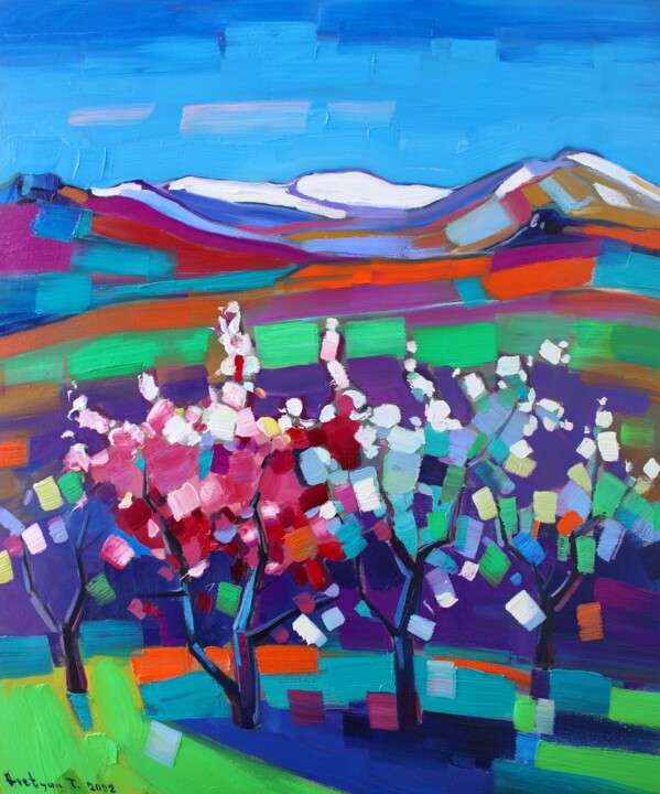 Painting titled "Spring-6 (60x50cm,…" by Tigran Aveyan, Original Artwork, Oil Mounted on Wood Stretcher frame