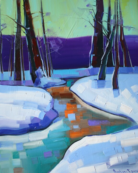 Картина под названием "Winter morning(40x5…" - Tigran Aveyan, Подлинное произведение искусства, Масло Установлен на Деревянн…