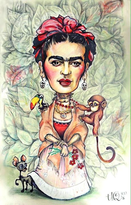 Painting titled "Frida" by Tigran Hakobyan, Original Artwork, Pencil Mounted on Cardboard