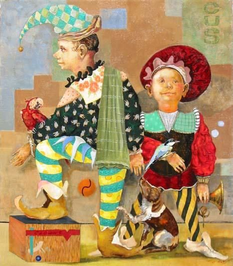 Картина под названием "Clowns" - Tigran Harutyunyan, Подлинное произведение искусства, Масло