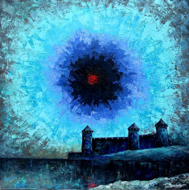 Painting titled "Night" by Tigran Mamikonyan, Original Artwork, Oil Mounted on Wood Stretcher frame