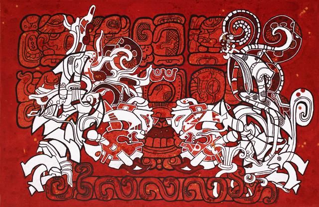 Schilderij getiteld "Cosmic Dualism" door Tikal, Origineel Kunstwerk, Marker