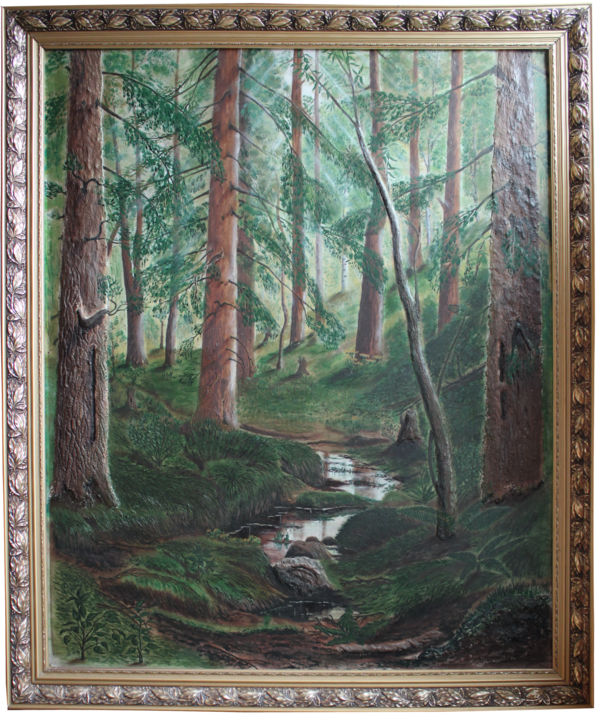 Peinture intitulée "Forest Stream" par Tamila Karpukhina, Œuvre d'art originale, Huile Monté sur Autre panneau rigide