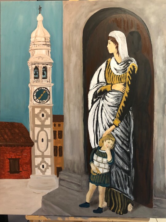 Painting titled "San Maria (Italie)" by Grégoire Tillac, Original Artwork, Acrylic Mounted on Wood Stretcher frame